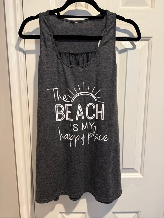 Tops - Charcoal Graphic Tank - "The Beach Is My Happy Place"